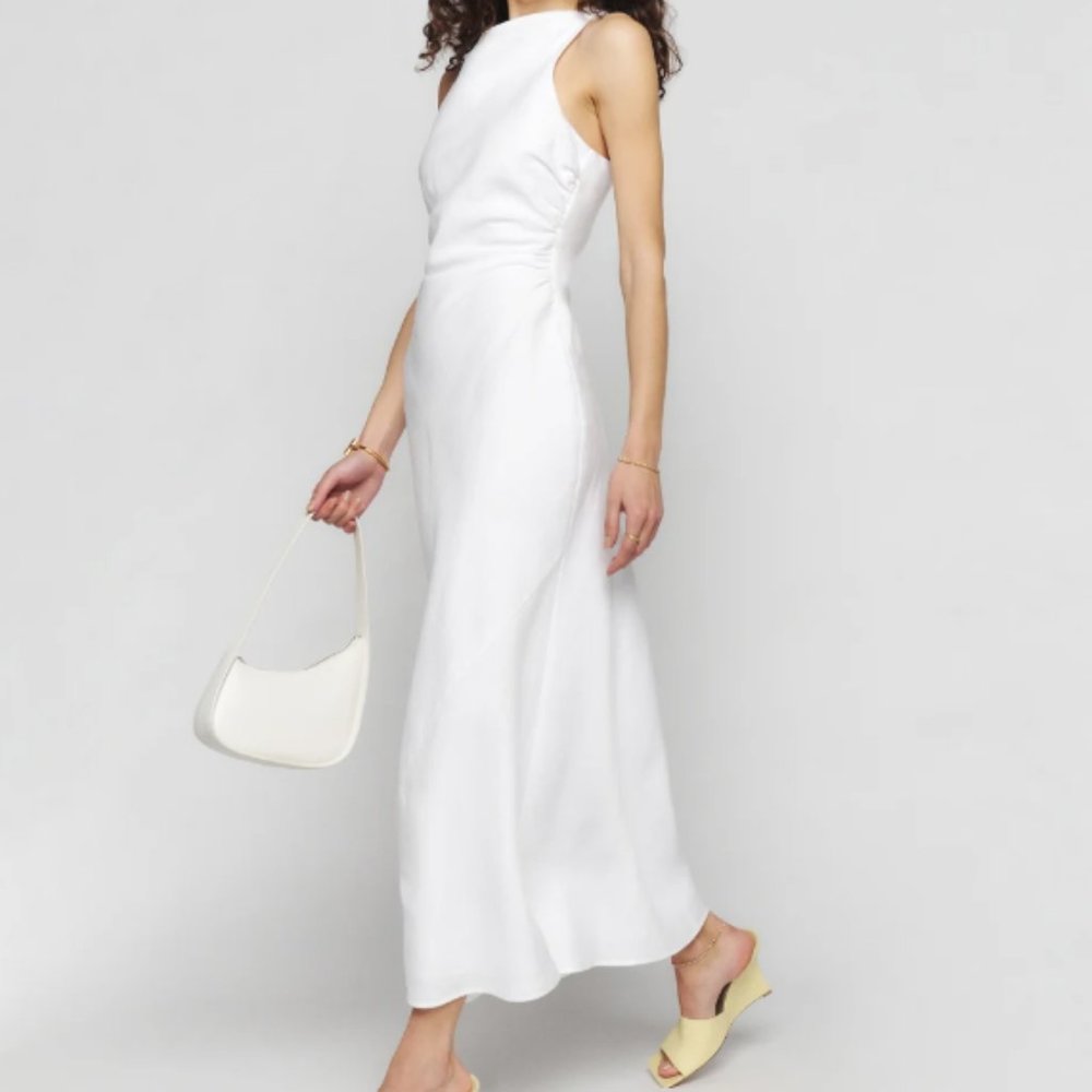 NWOT Reformation Casette Linen Dress in White Size 12 #811